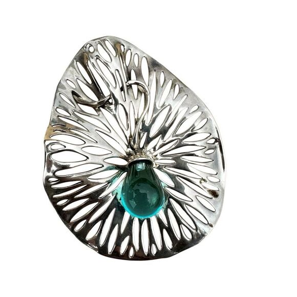 Hagit Gorali Sterling Silver Kalos Lily Pendant with Aqua Glass Drop - Picture 8 of 8